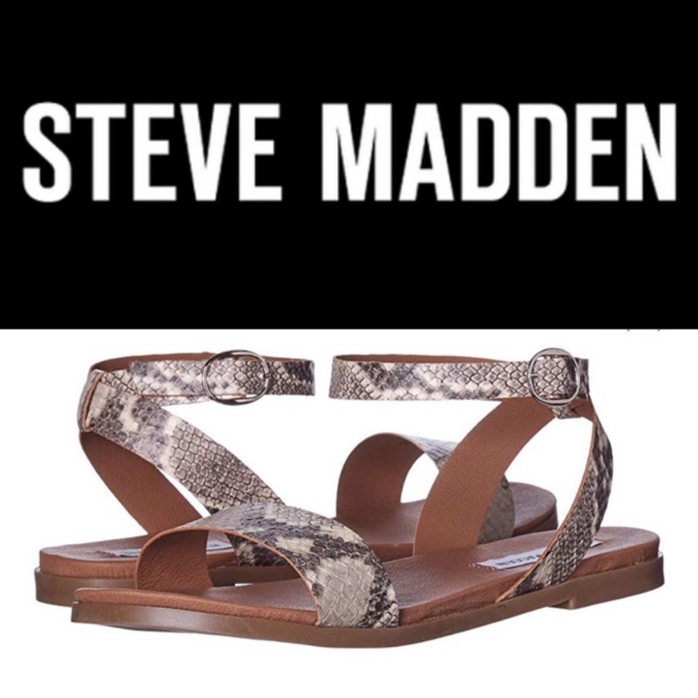 Steve Madden Dalton Snake Print Sandals Crossover Ankle Strap Buckle sz 8.5